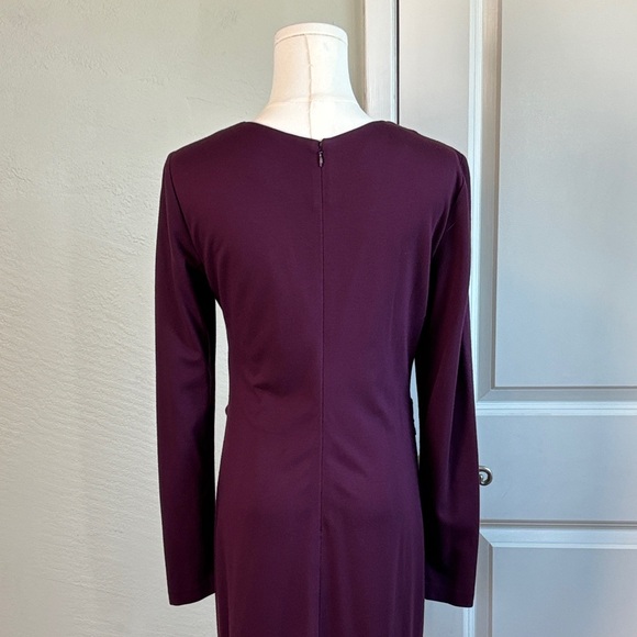 Lafayette 148 New York 4 Viscose Jersey Draped Waist Long Sleeve Dress Plum - Picture 7 of 13
